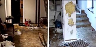 O pensiune a fost distrusă de un grup de tineri, de Revelion. Au spart pereții și au aruncat televizorul de la etaj